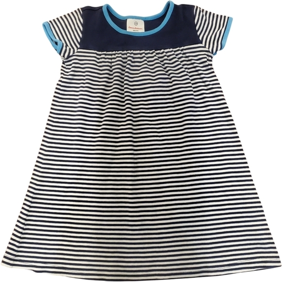 Hanna Andersson Stripe Dayplay Dress Navy Girls Size 6-7 - Picture 1 of 4